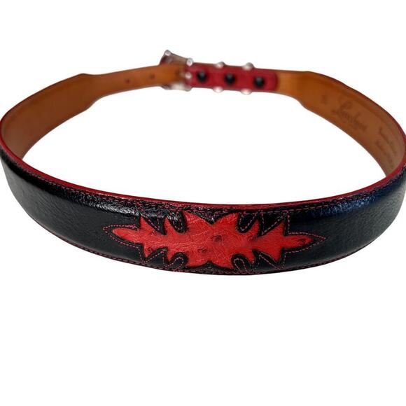 Lucchese Ostrich Leather Belt Black Red Inlay Tapered Silver Buckle Women\'s 30 main image 8